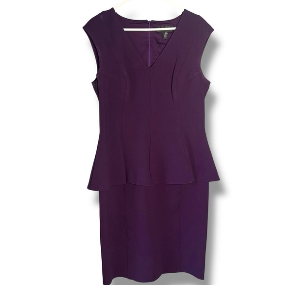 ST. JOHN Peplum Dress Womens 14 Sleeveless V-Neck Mulberry Purple Career Stretch - Picture 1 of 8